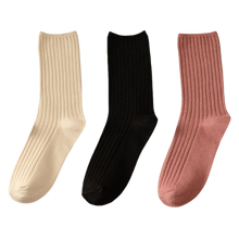 Load image into Gallery viewer, 3 Pairs Women's Ribbed Cotton Socks