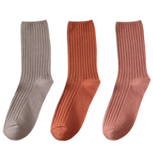 Load image into Gallery viewer, 3 Pairs Women's Ribbed Cotton Socks