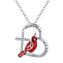 Load image into Gallery viewer, Heart-shaped pendant with a cardinal