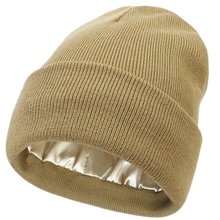 Cargar imagen en el visor de la galería, Gorro de punto con forro de satén -Caqui - Ozerty